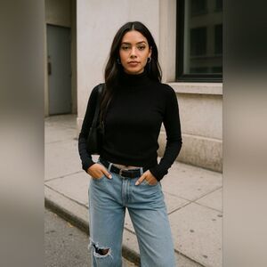 Anthro Aaeda Mock Neck Sweater Rayon Nylon Stretch L/S Base Top Undershirt